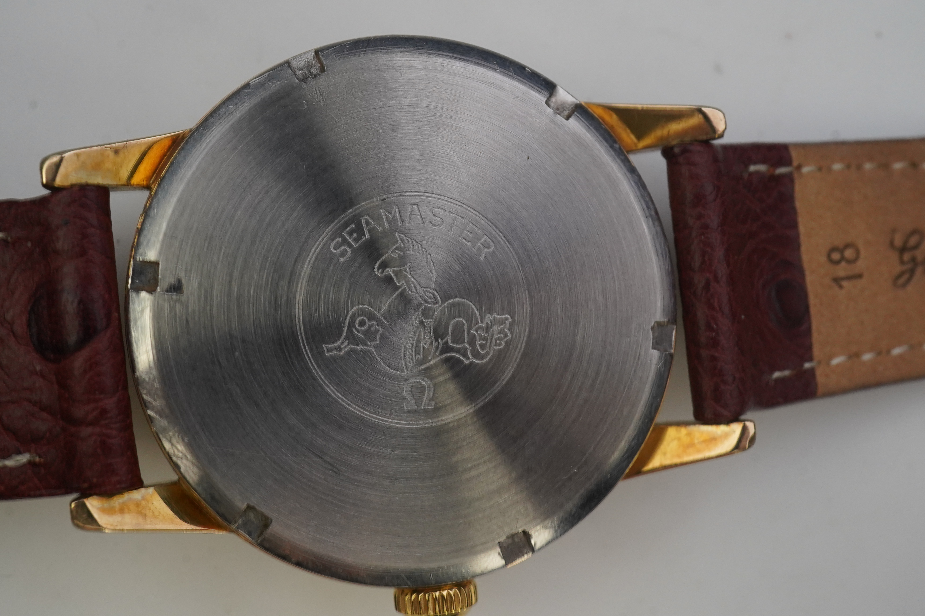 A gentleman's early 1960's steel and gold plated Omega Seamaster 30 manual wind wrist watch, on a later associated leather strap